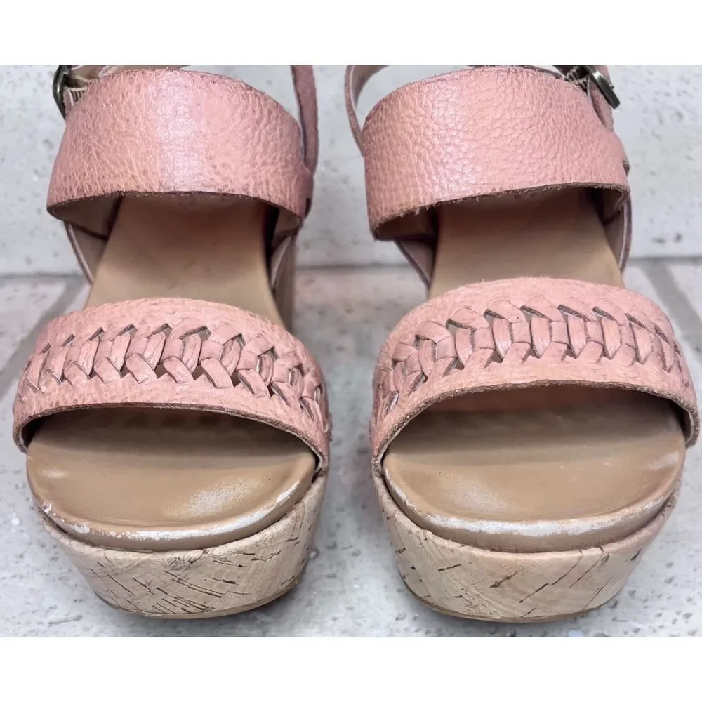 Kork Ease Austin Braid Wedge Sandal Tan Leather Shoe Size 6M